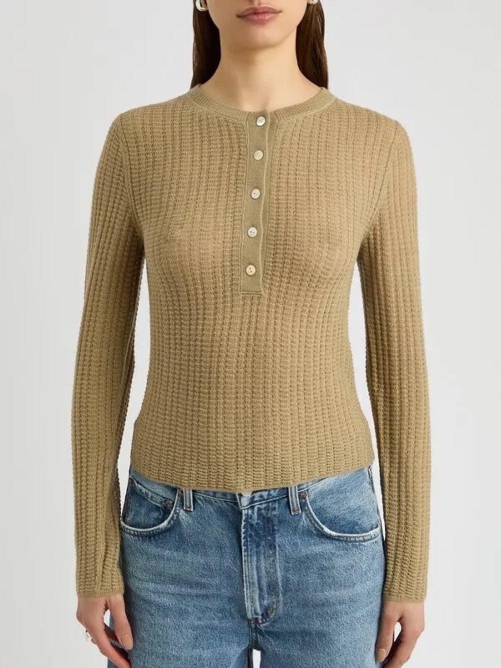 NWT Vince Waffle Knit Cashmere Silk Henley Sweater XL Mojave $398
